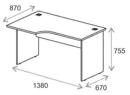 Стол эргономичный левый Everprof EVO Арт. 254s013 опоры ЛДСП (1380х670(870)x755
